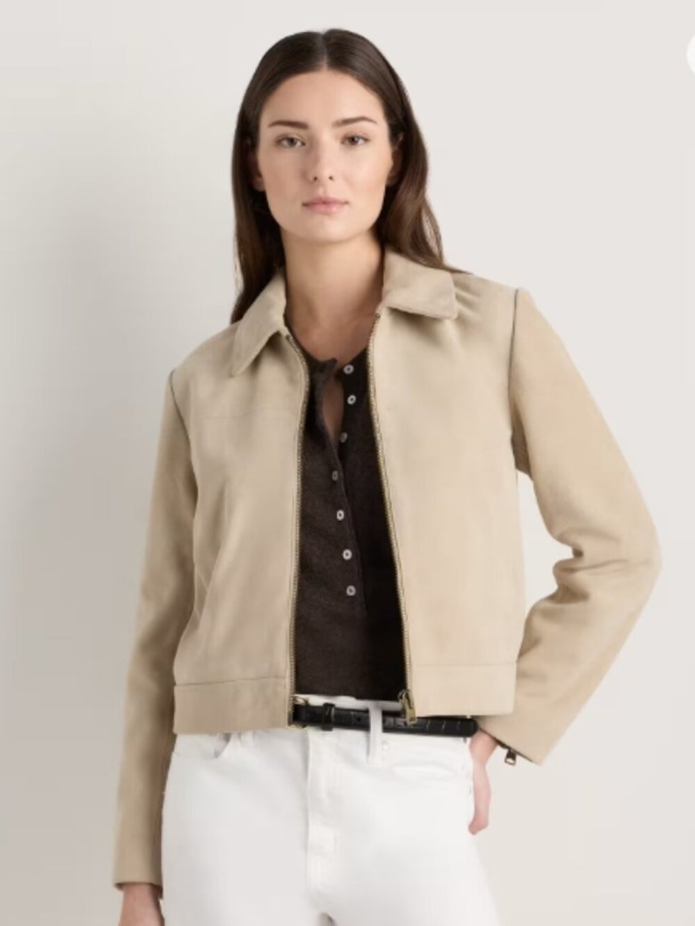 New!  *Amazing*Quince Small Cropped Beige Suede Jacket